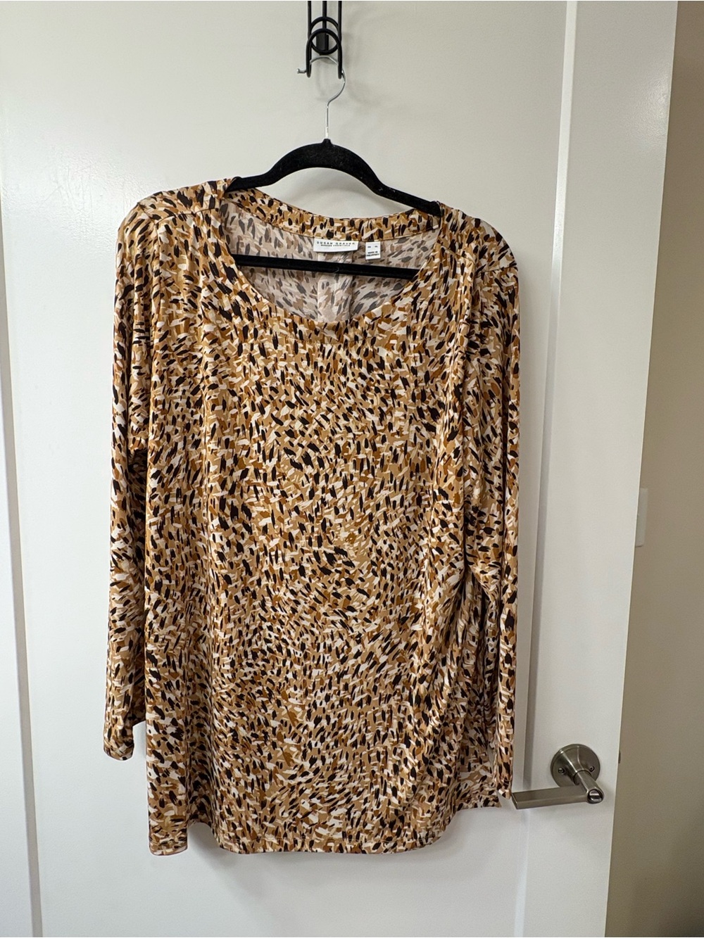 Susan Graver Modern Essentials Brown Printed Regular Liquid Knit Tunic SZ XL